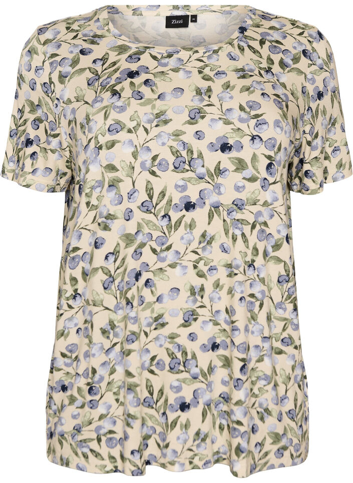 T-shirt med blommigt tryck, Vanilla, Packshot image number 0