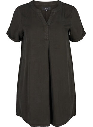 Kortärmad klänning i lyocell, Black, Packshot image number 0