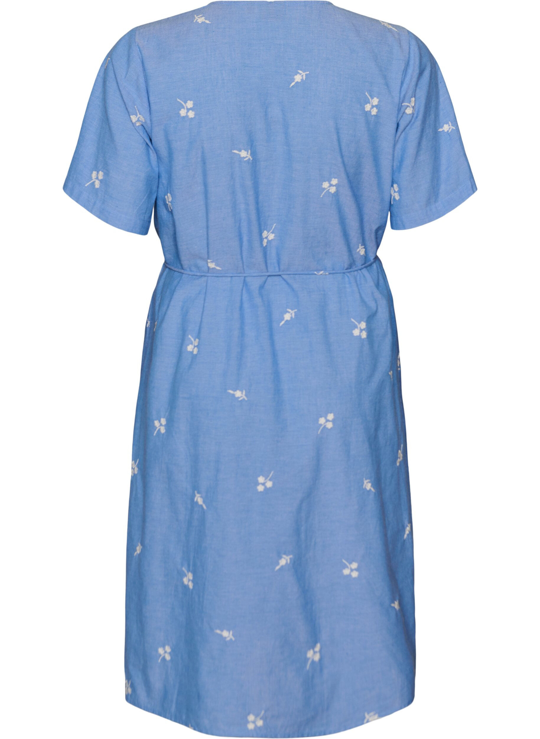 ZizziSkjortkl&auml;nning i bomull med broderade blommor, Bl&aring;, Packshot image number 1