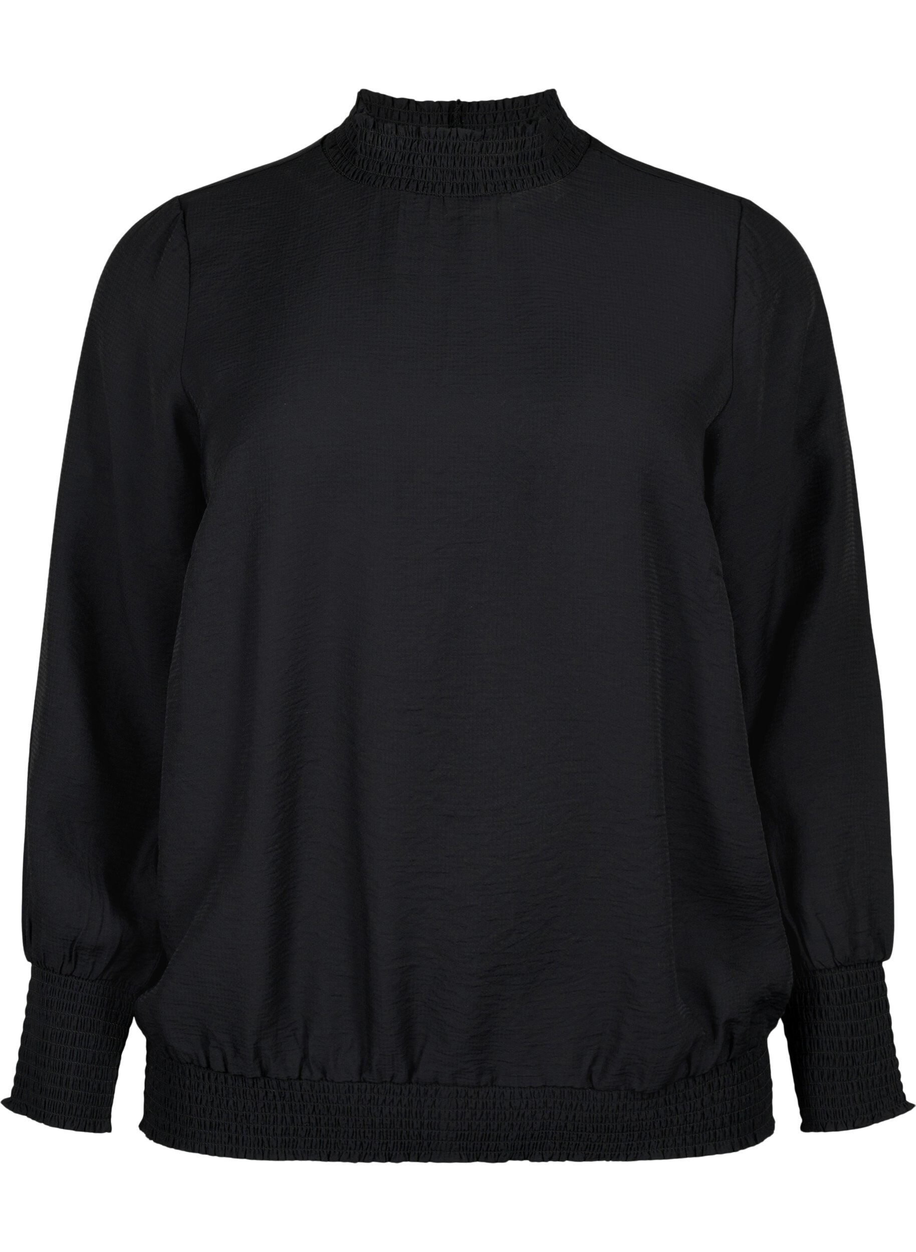 Zizzi Viskosblus med smock, Black, Packshot image number 0