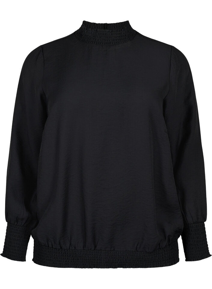 Viskosblus med smock, Black, Packshot image number 0