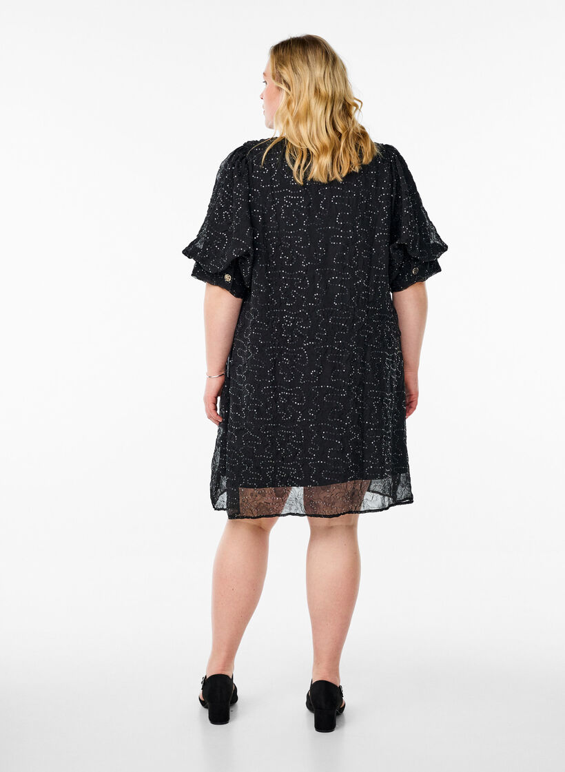 Kort festklänning med paljetter, Svart, Model image number 2