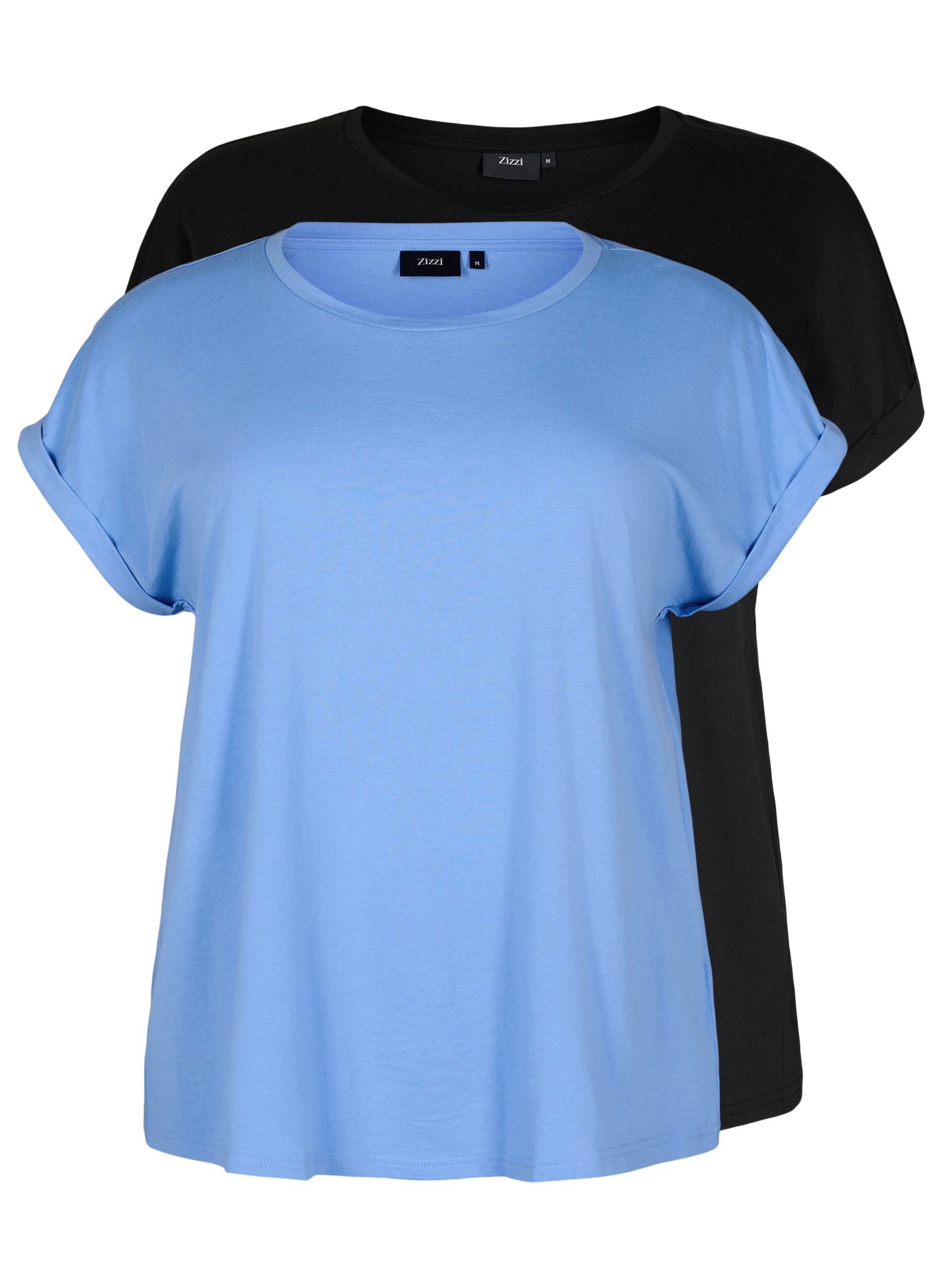 ZizziTv&aring;pack kort&auml;rmade t-shirts, Bl&aring;, Packshot image number 0