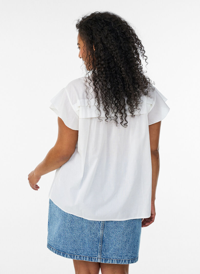 &Auml;rml&ouml;s a-linjeformad skjortblus i bomull, Vit, Model image number 2