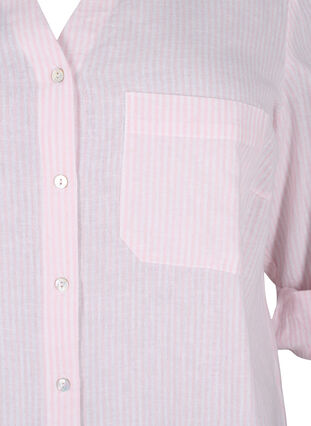 Skjortblus med knäppning i en blandning av bomull och linne, Rosebloom White, Packshot image number 3