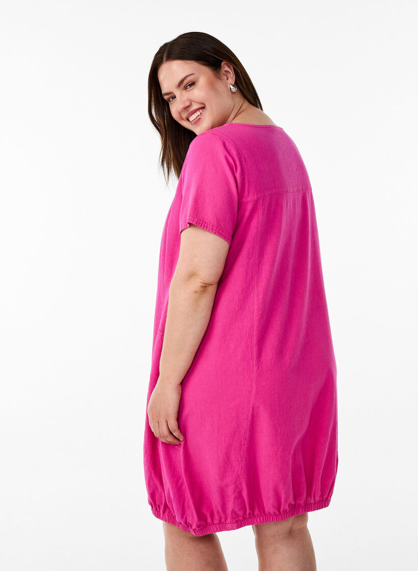Kort&auml;rmad kl&auml;nning i bomull, Rosa, Model image number 2