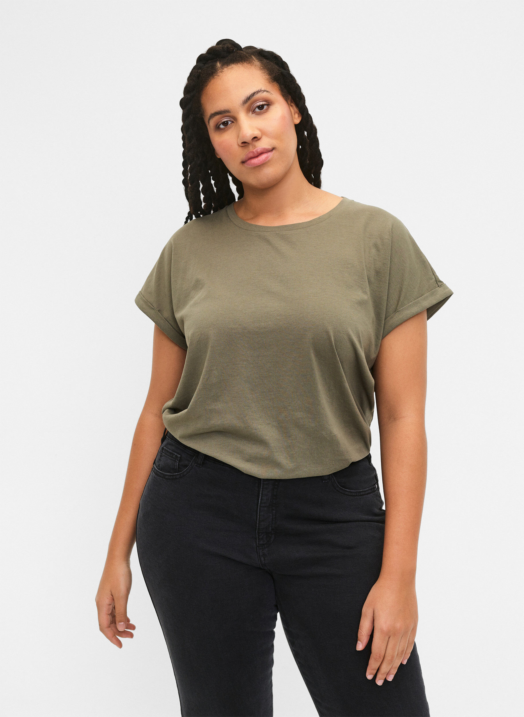 Zizzi2-pack kort&auml;rmade t-shirtar, Gr&ouml;n, Model image number 0