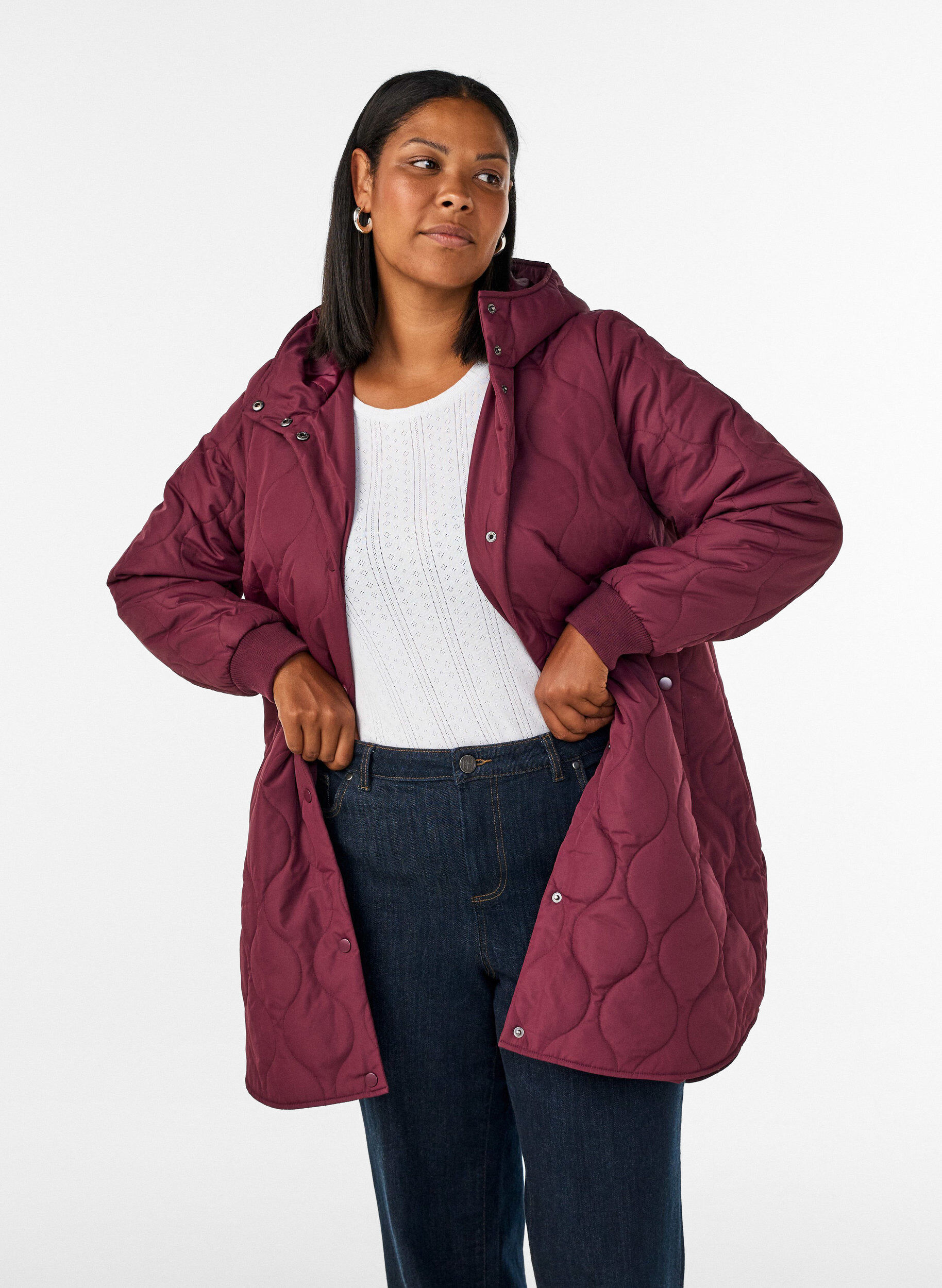 ZizziMell&aring;ng quiltad jacka med huva, 0655, Model image number 0