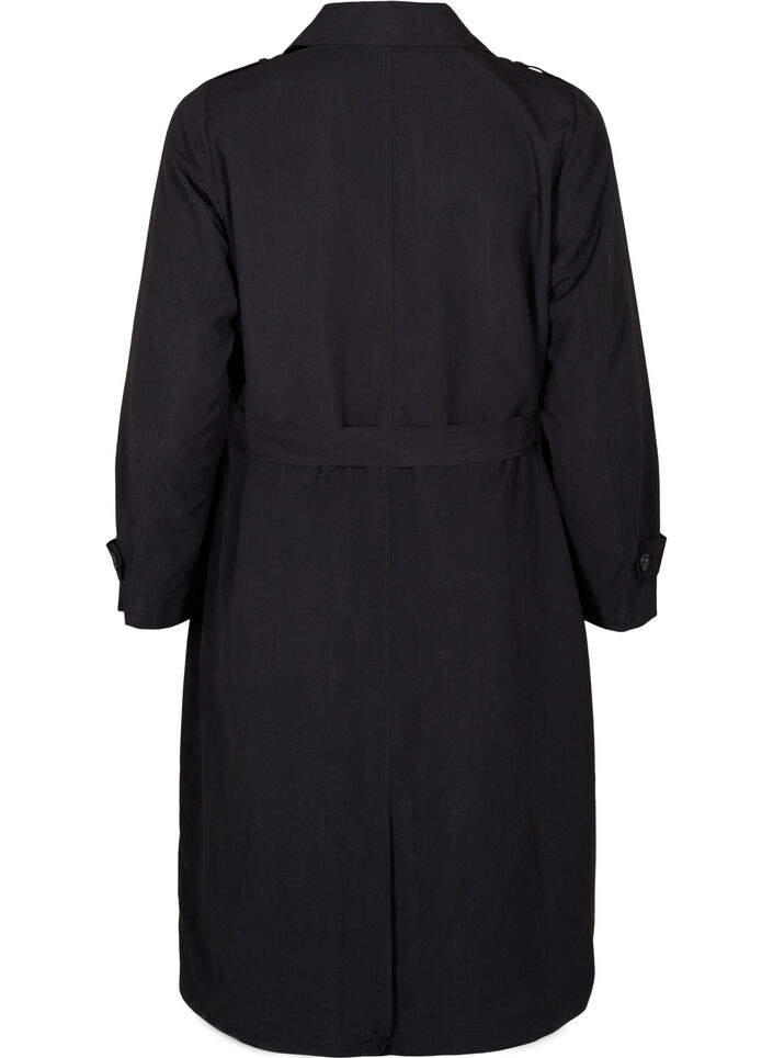 Lång trenchcoat med skärp, Black, Packshot image number 1