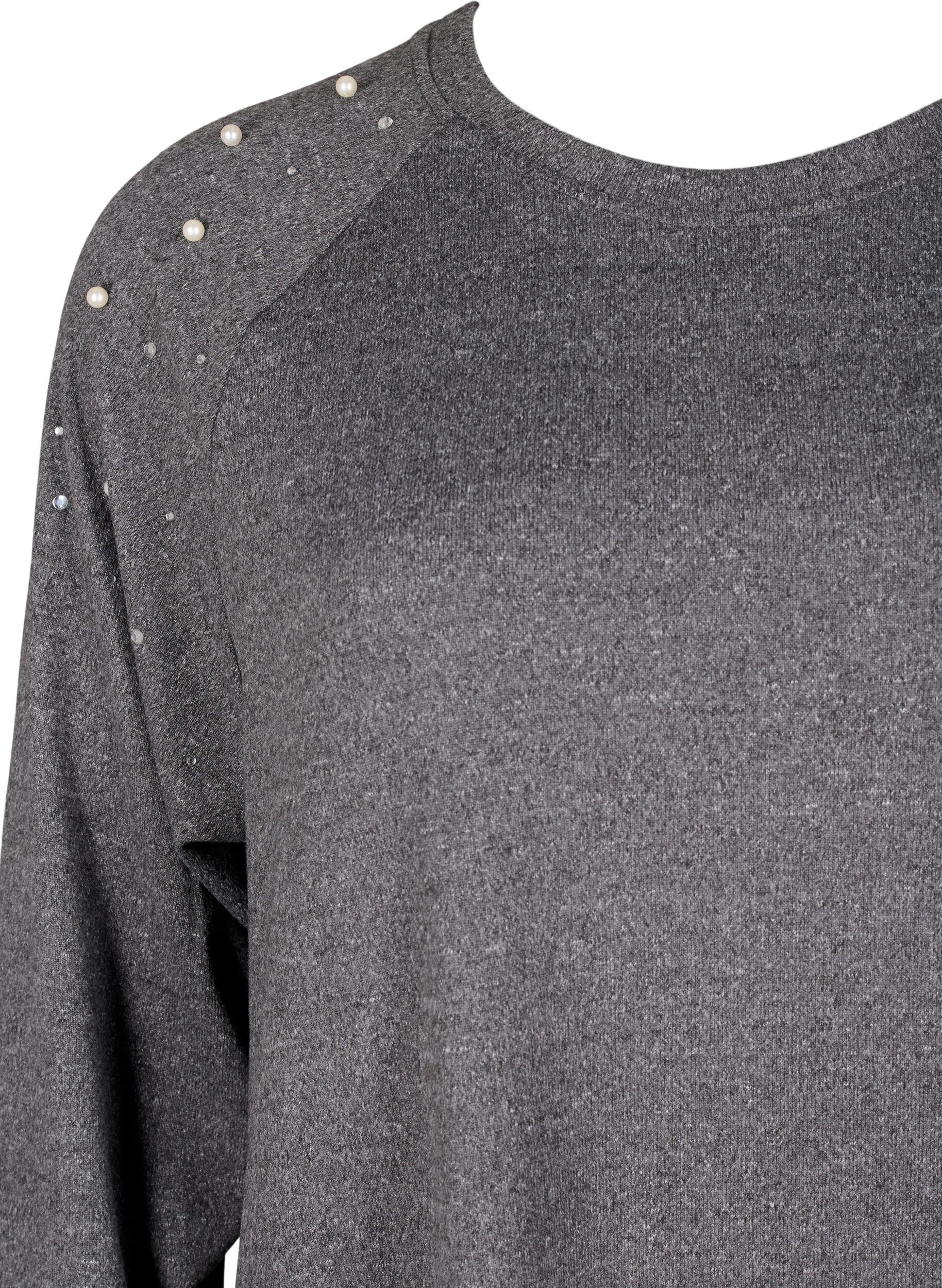 Zizzi Kl&auml;nning med l&aring;nga &auml;rmar och p&auml;rlor, Gr&aring;, Packshot image number 2