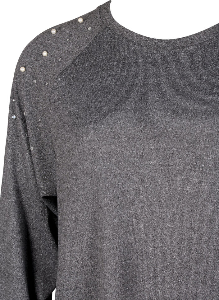 Klänning med långa ärmar och pärlor, Grå, Packshot image number 2