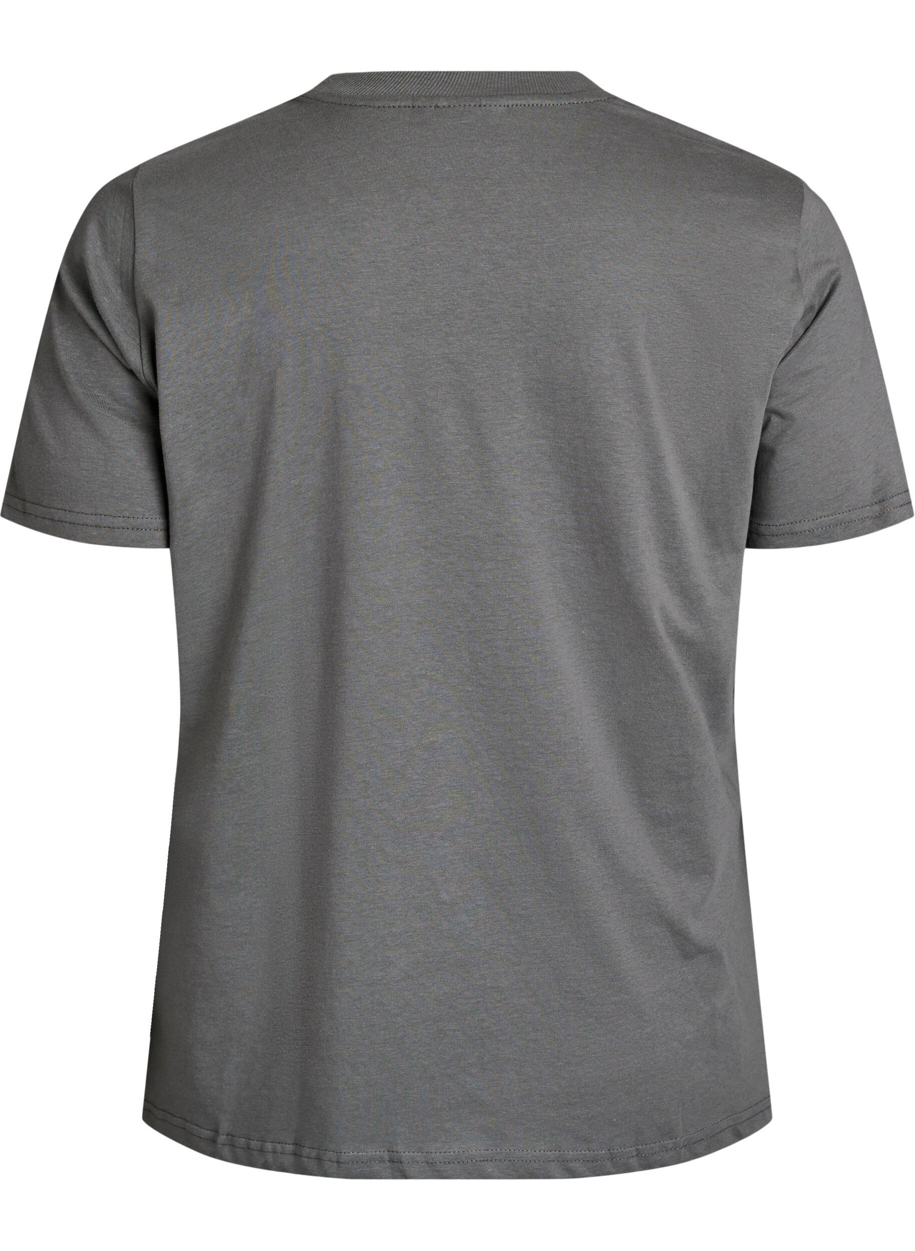 ZizziEnkel t-shirt i bomull med rund halsringning, Gr&aring;, Packshot image number 1