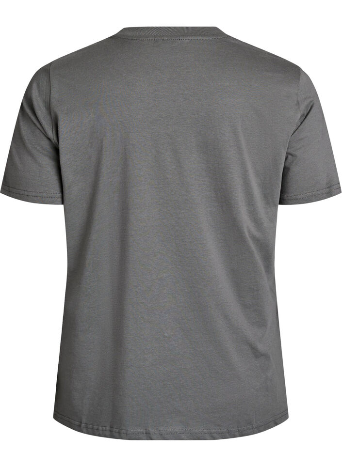 Enkel t-shirt i bomull med rund halsringning, Gr&aring;, Packshot image number 1