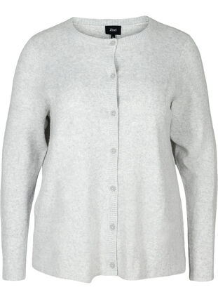 Kort, melerad stickad cardigan med knappar, Light Grey Melange, Packshot image number 0