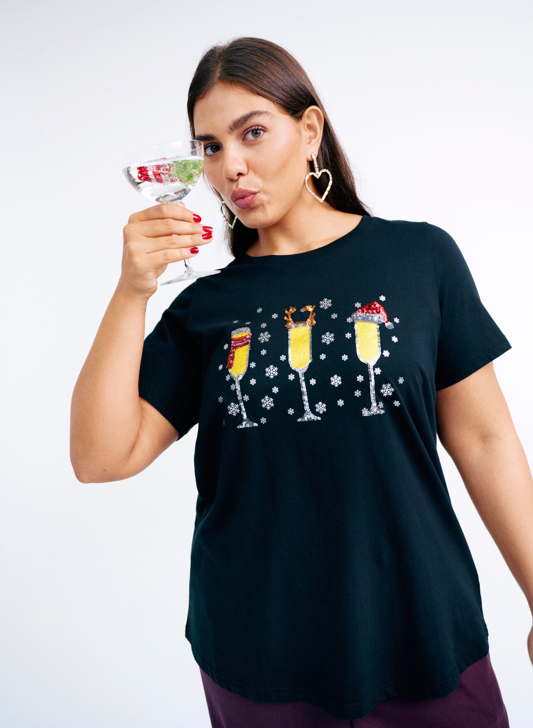 ZizziJul-t-shirt i ekologisk bomull, Svart, Image image number 0