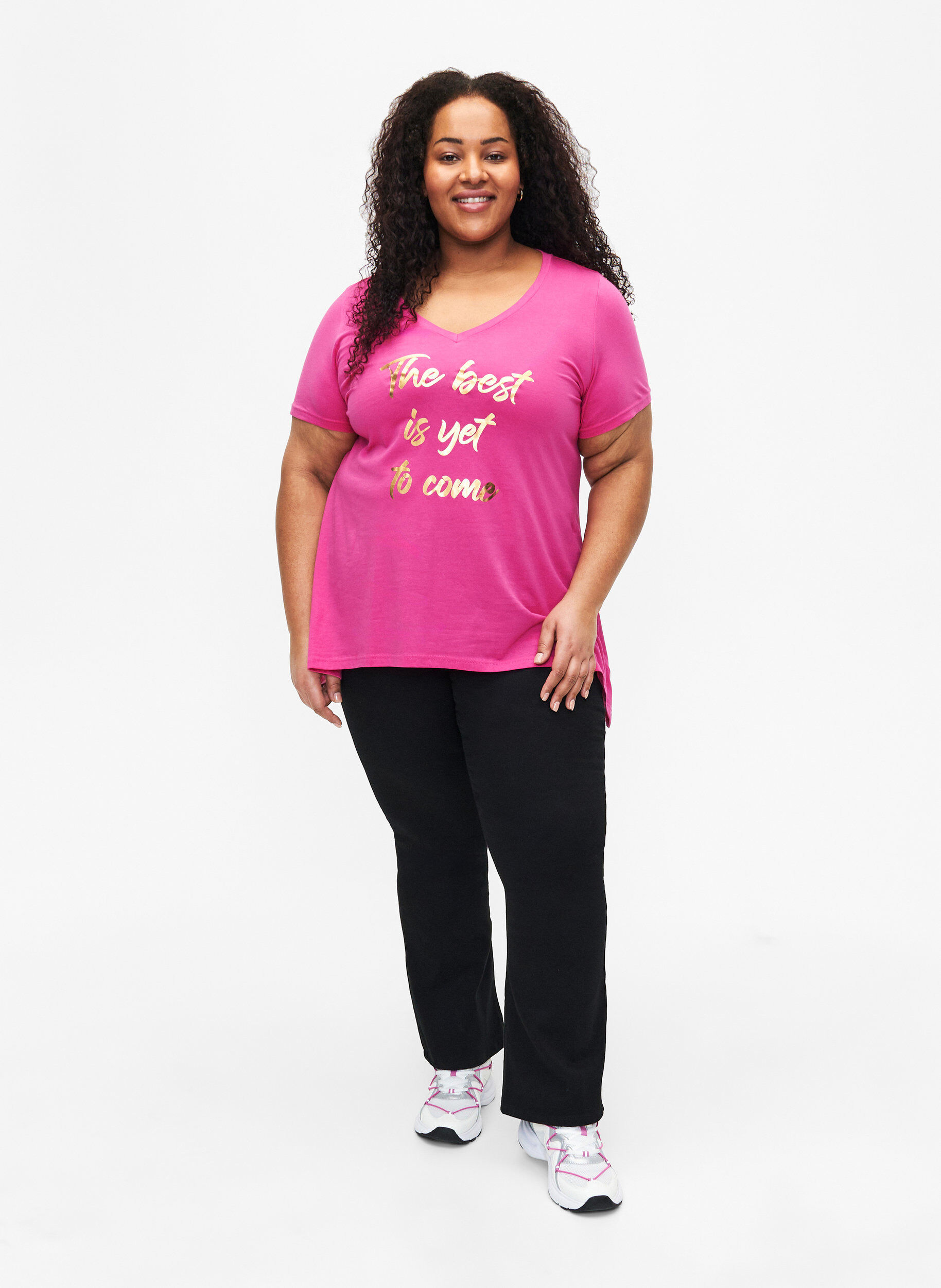 Zizzi T-shirt i bomull med kort &auml;rmar, Raspberry S. Best, Model image number 2