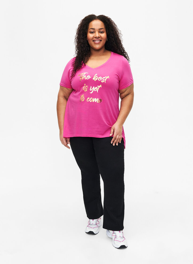 T-shirt i bomull med kort ärmar, Raspberry S. Best, Model image number 2