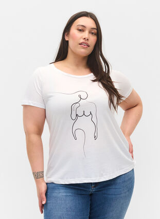 T-shirt i bomull med print, B. White w. Black, Model image number 0