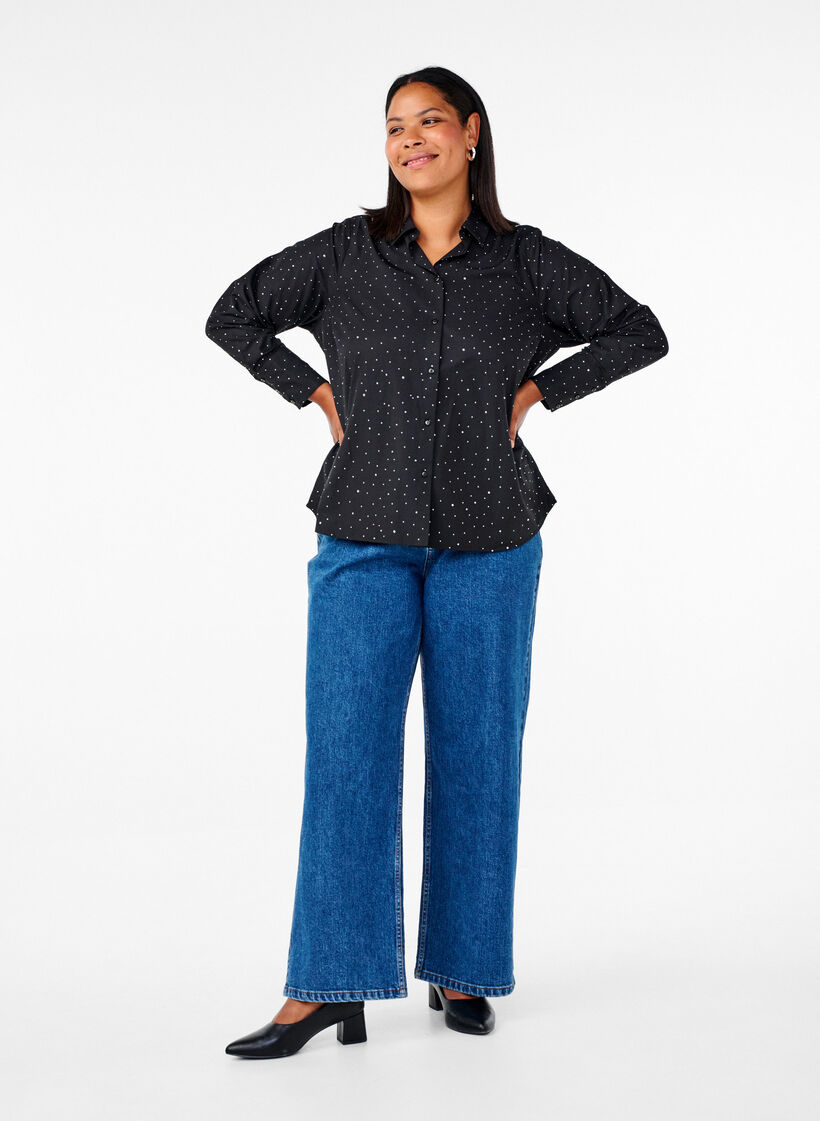 Skjorta med strass, Black, Model image number 3