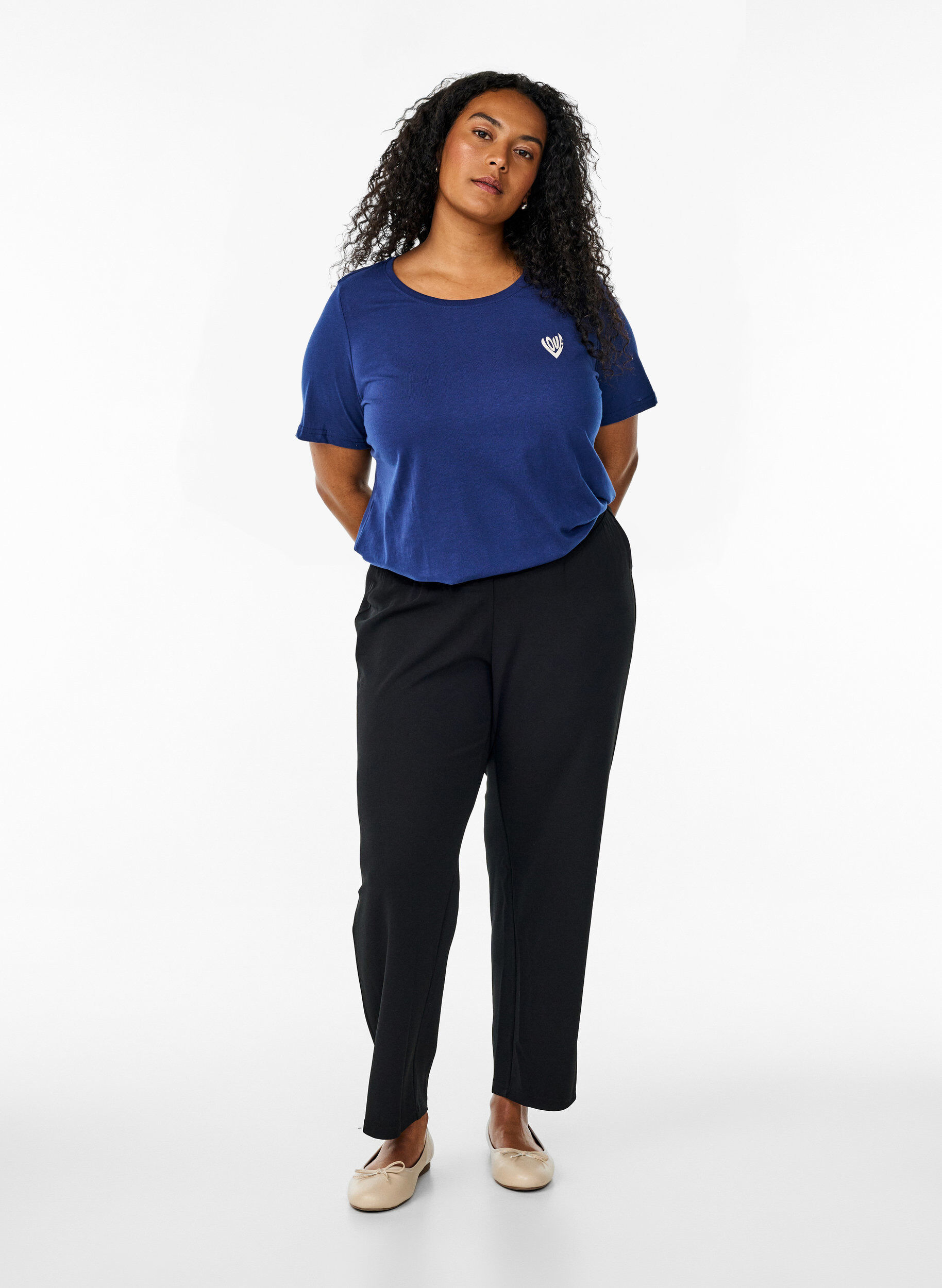 Zizzi FLASH - T-shirt med tryck, Bl&aring;, Model image number 1