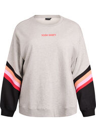 L&ouml;s sweatshirt med kontrastdetaljer p&aring; &auml;rmarna, Gr&aring;