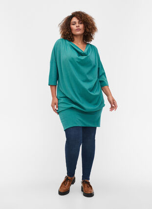Enfärgad tunika med 3/4 ärmar, Teal Green Melange, Model image number 2