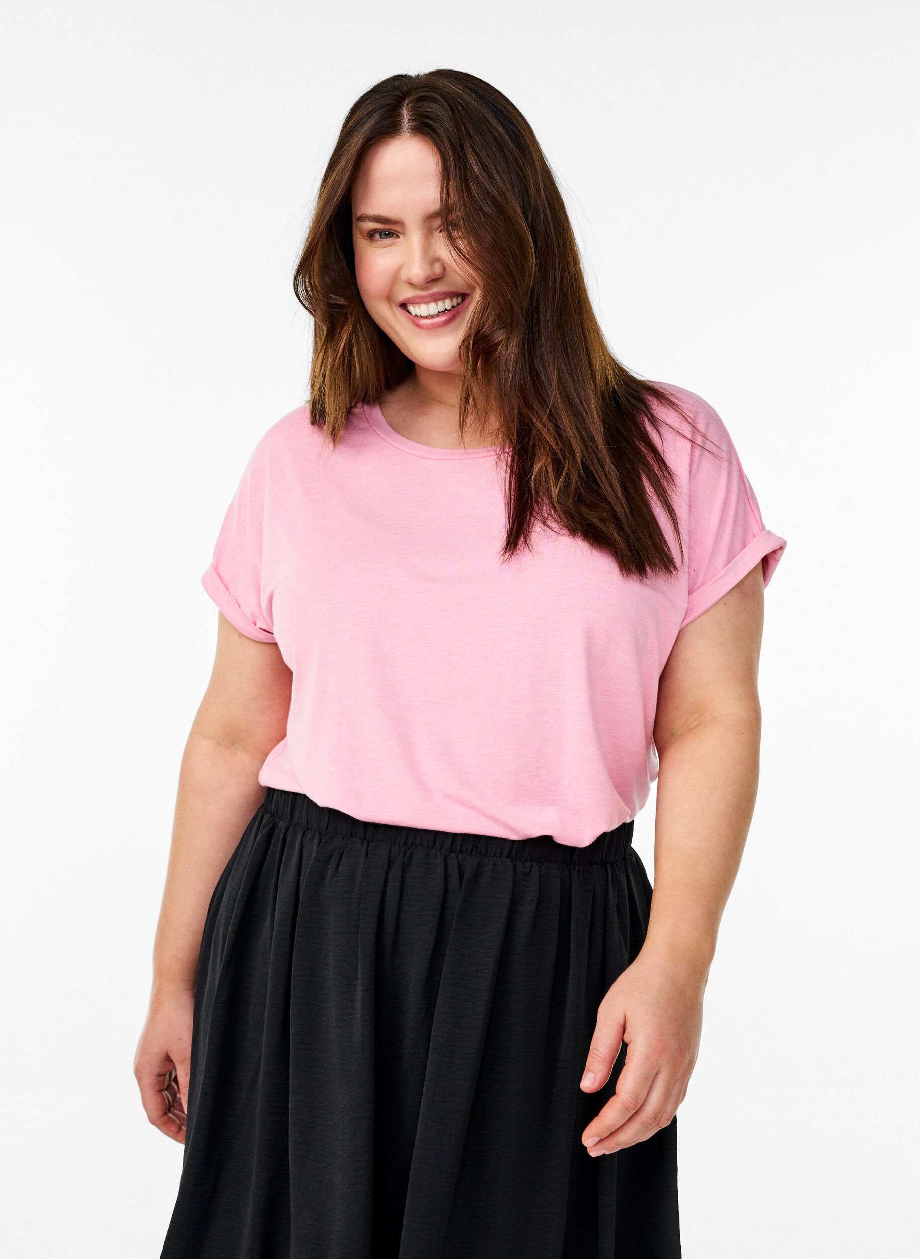 Zizzi L&ouml;s t-shirt med rund halsringning, Rosa, Model image number 0