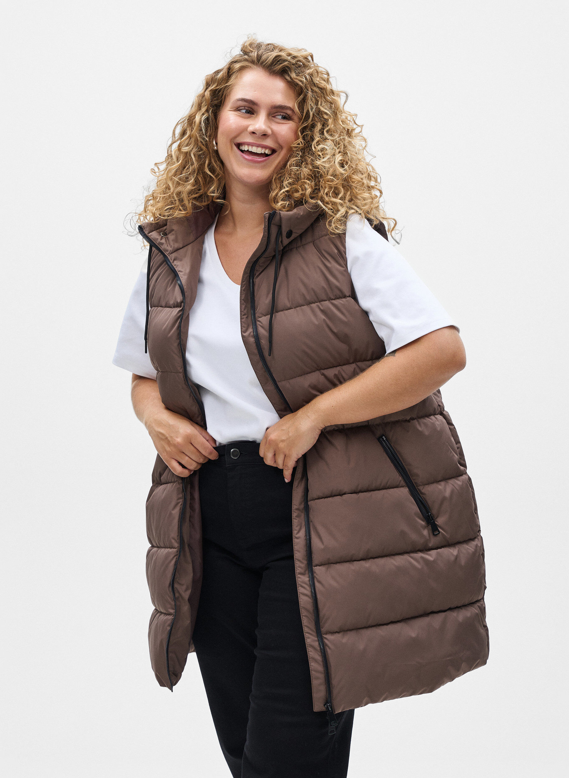 ZizziL&aring;ng v&auml;st med huva och fickor, Brun, Model image number 0