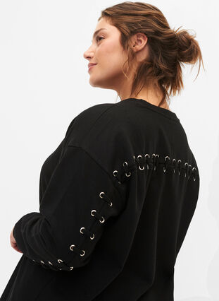 Sweater tunika med dragsnörd detaljer, Black, Model image number 2
