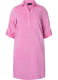 Sammetsklänning med 3/4 ärmar och knappar, Begonia Pink