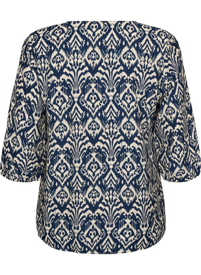 M&ouml;nstrad blus i viskos med 3/4-&auml;rmar, Bl&aring;, Packshot image number 1