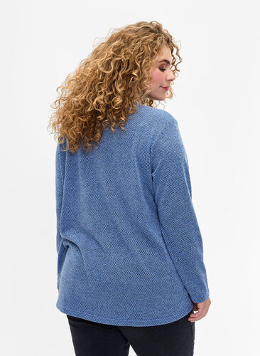 Melange blus med rund hälsning och långa ärmar, Blue Bonnet, Model image number 1