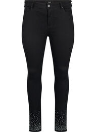 Högmidjade Amy-jeans med strassstenar, Black