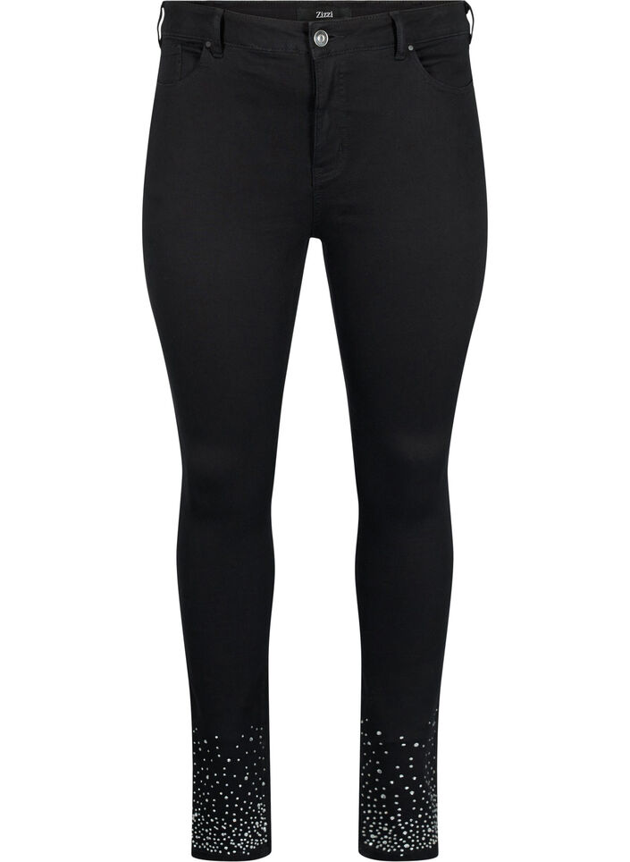 Högmidjade Amy-jeans med strassstenar, Black, Packshot image number 0