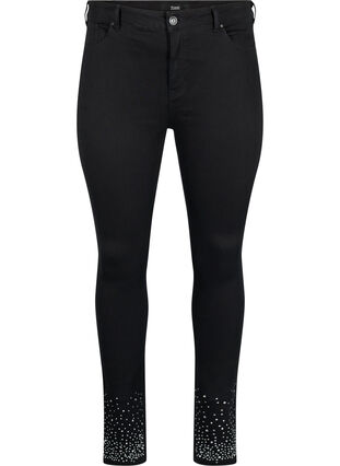 Högmidjade Amy-jeans med strassstenar, Black, Packshot image number 0