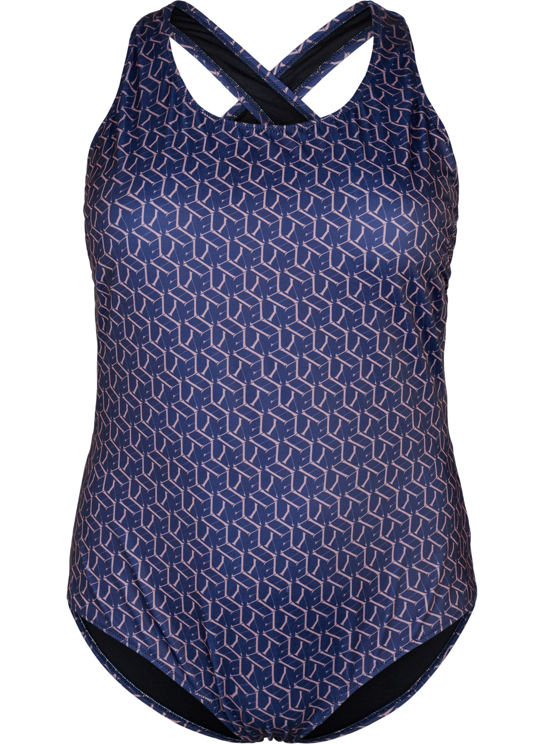 Zizzi Baddr&auml;kt med tryck och korslagda band i ryggen, Text Print, Packshot image number 0