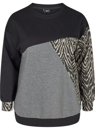 Sweatshirt med mönster, Black Grey Zebra, Packshot image number 0