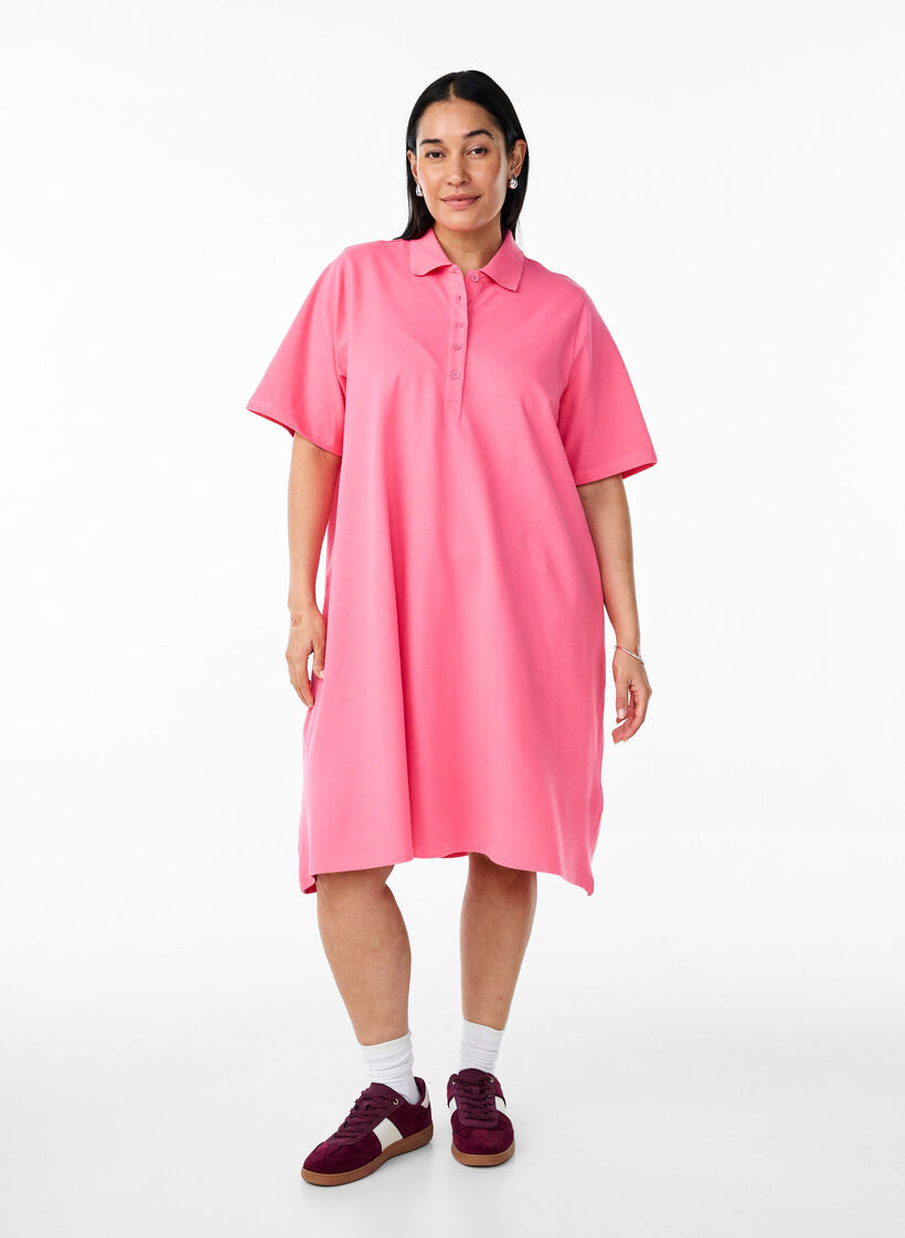 Kort A-linjeformad poloklänning, Rosa, Model image number 0