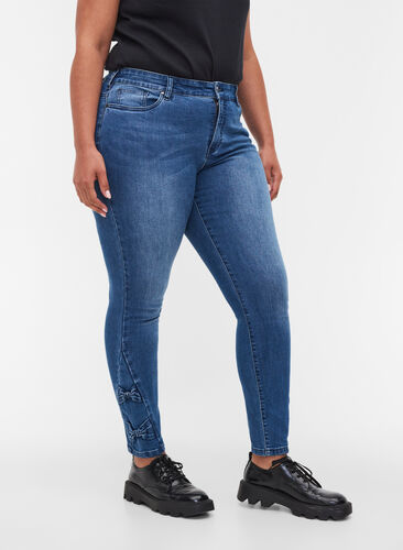 Super slim Amy jeans med rosett, Dark blue, Model image number 0