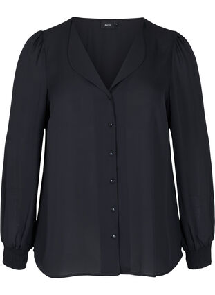 Skjorta med v-ringning och smock, Black, Packshot image number 0