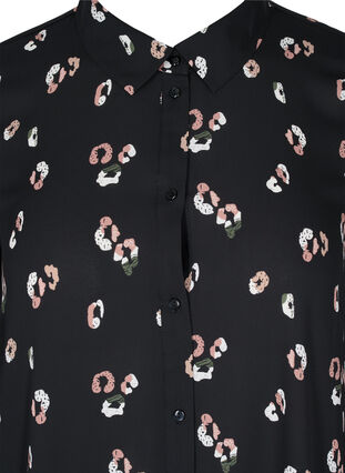 Långärmad midiklänning med mönster, Black w. Flower, Packshot image number 2