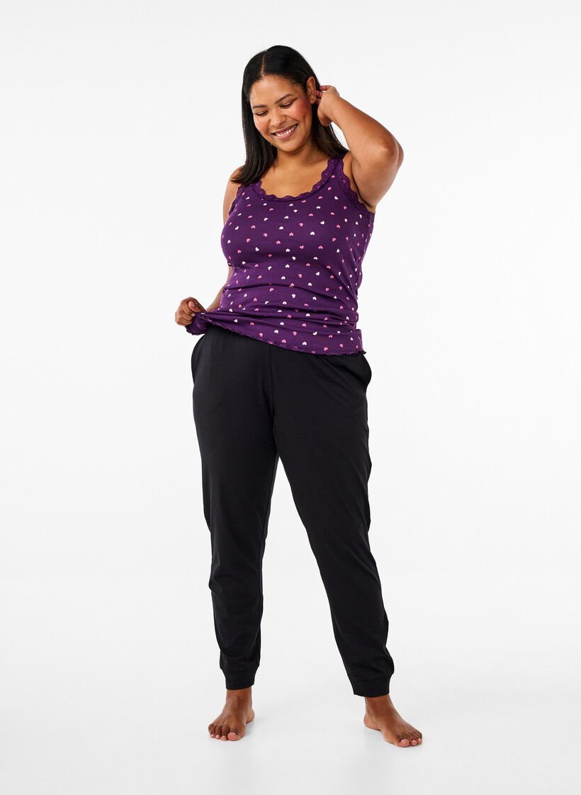 Topp med tryck och spetskant, Lila, Model image number 1