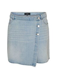 Denimskorts med omlotteffekt och h&ouml;g midja, Bl&aring;