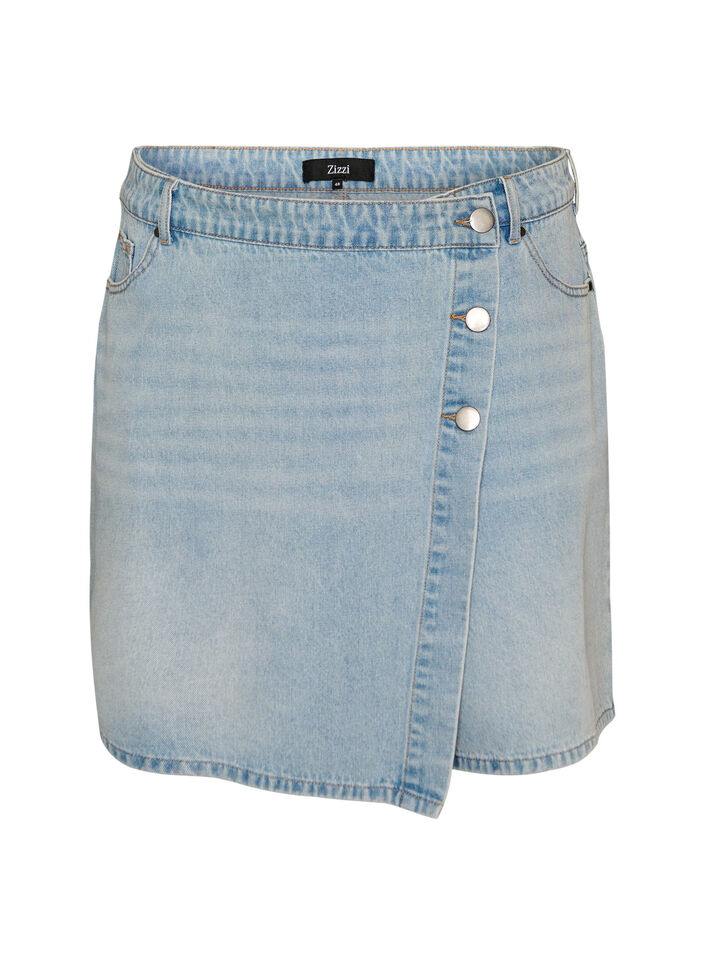 Denimskorts med omlotteffekt och h&ouml;g midja, Bl&aring;, Packshot image number 0
