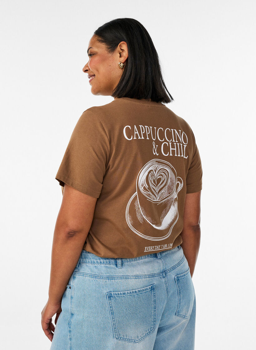 T-shirt i bomull med tryck, Brun, Model image number 2