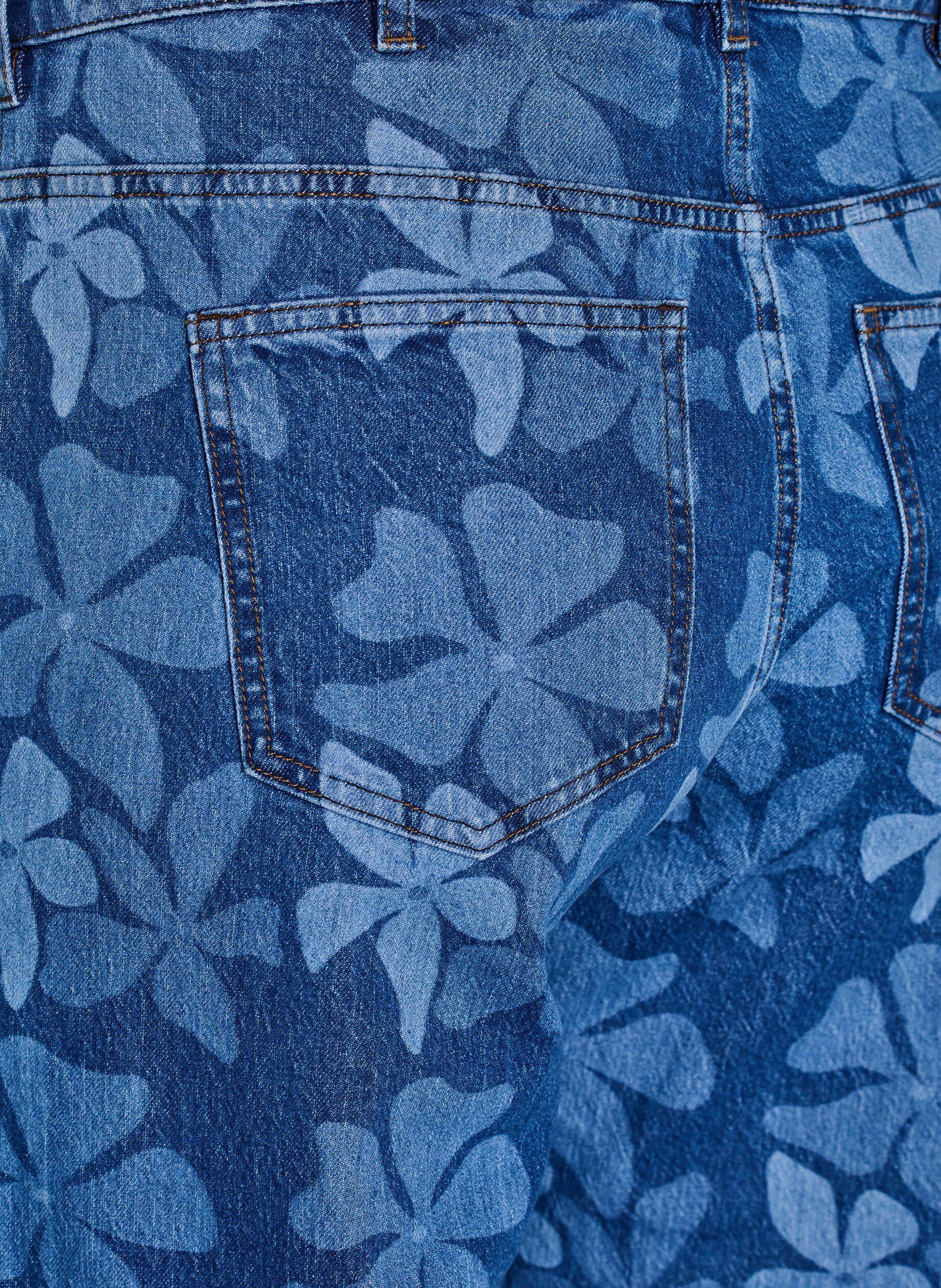 Zizzi Myra jeans i blommig denim med bred passform, Bl&aring;, Packshot image number 3