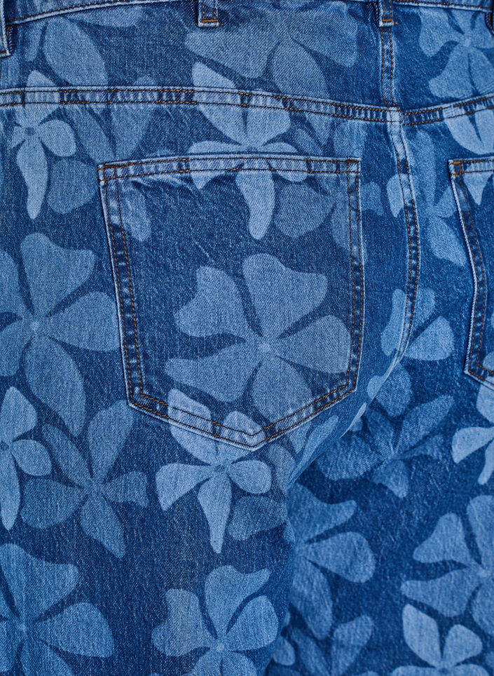 Myra jeans i blommig denim med bred passform, Bl&aring;, Packshot image number 3