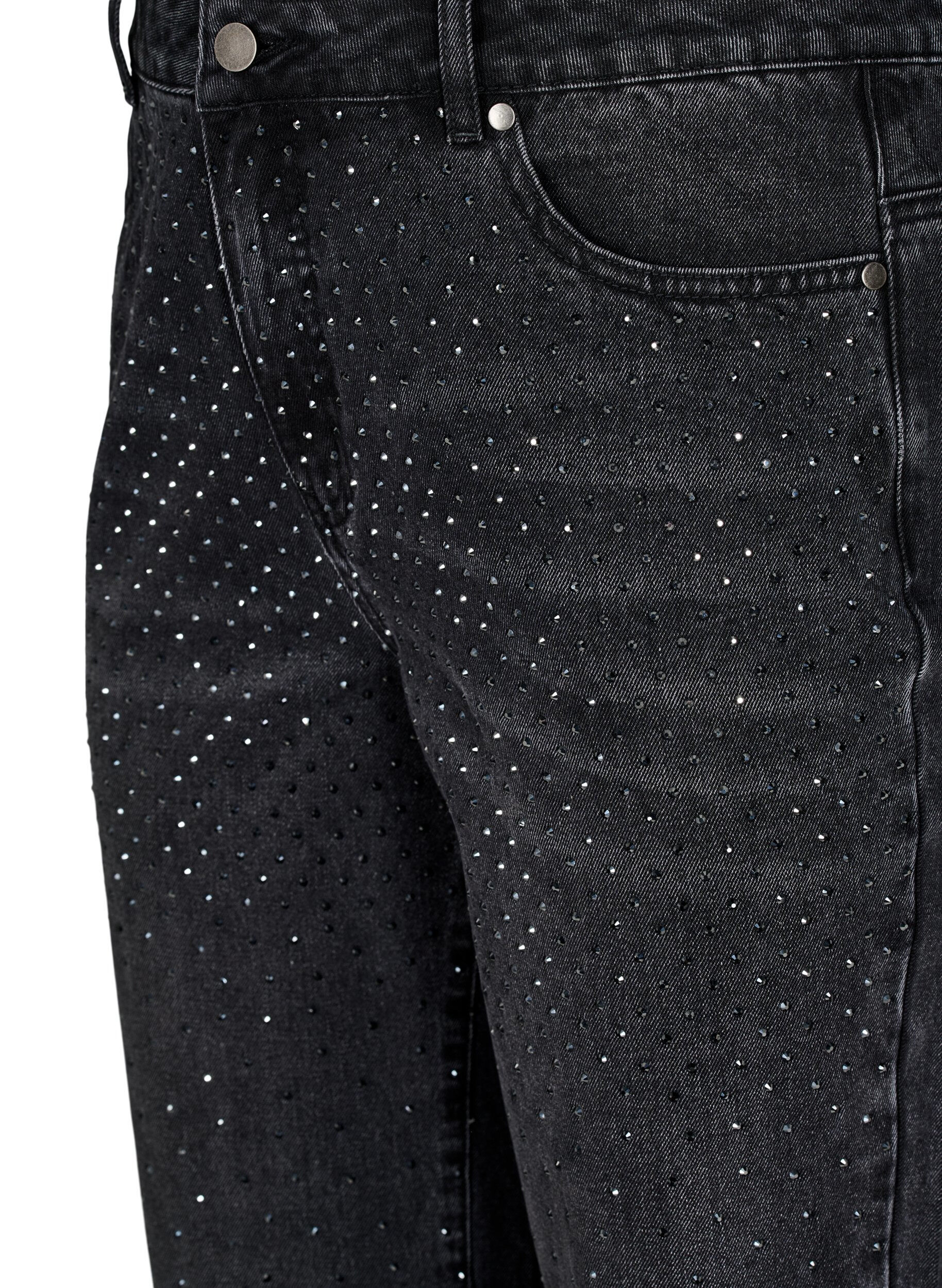 Zizzi Raka jeans med strass och h&ouml;g midja, Gr&aring;, Packshot image number 2