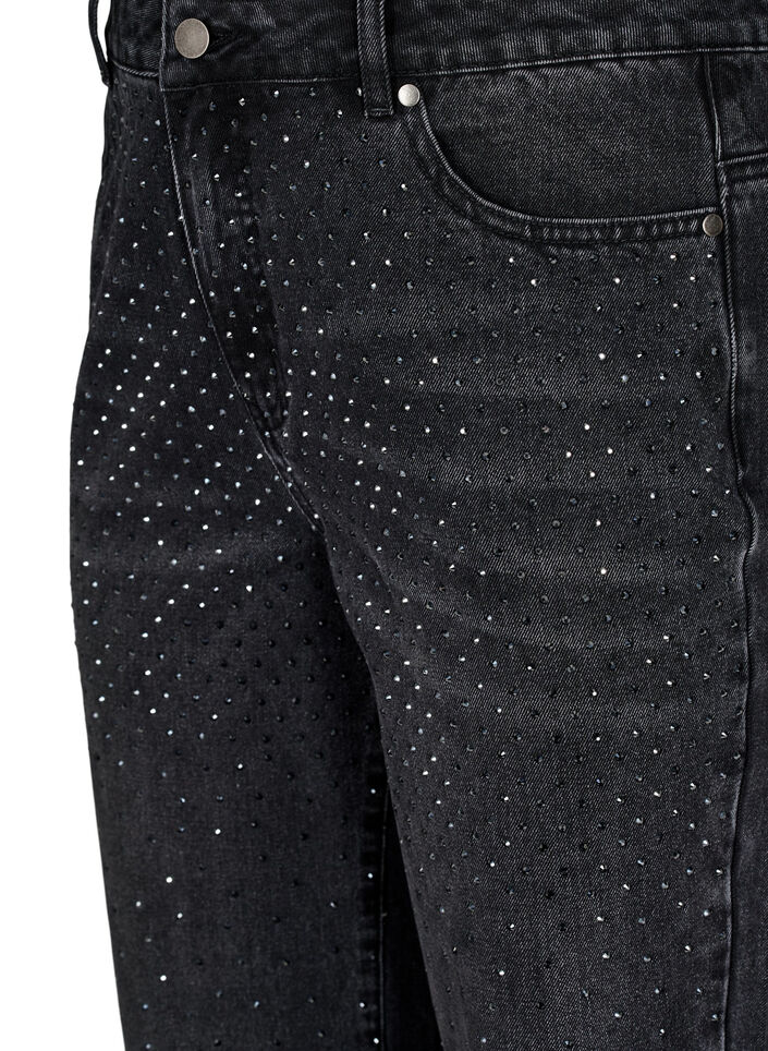 Raka jeans med strass och hög midja, Grå, Packshot image number 2