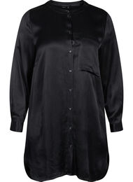 Lång skinande skjorta med slits, Black